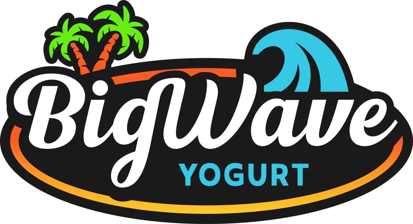 Big Wave Yogurt logo — tropical wave and palm trees